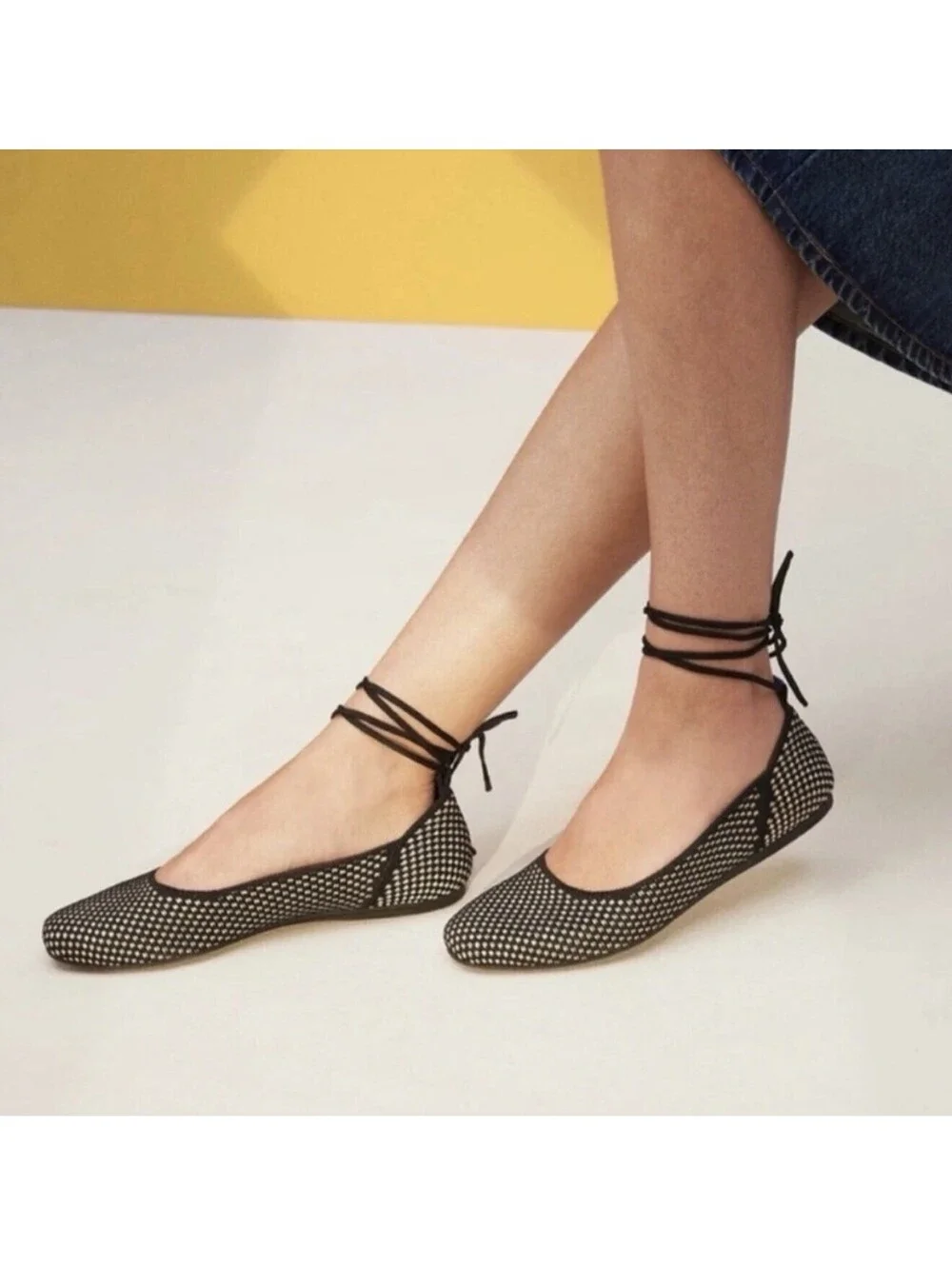 Rothy’s The Square Wrap Noir Women’s Size 10 Black/Ivory 102-009-Fun Ankle Laces